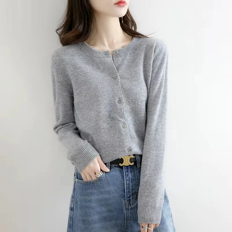 Classic Ladies Crew Neck Sweater Cardigan