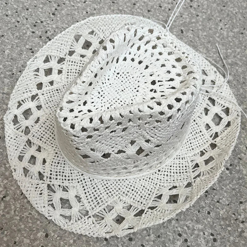 Rustic Natural Fiber Cowboy Hat - Brown Wooden Beads