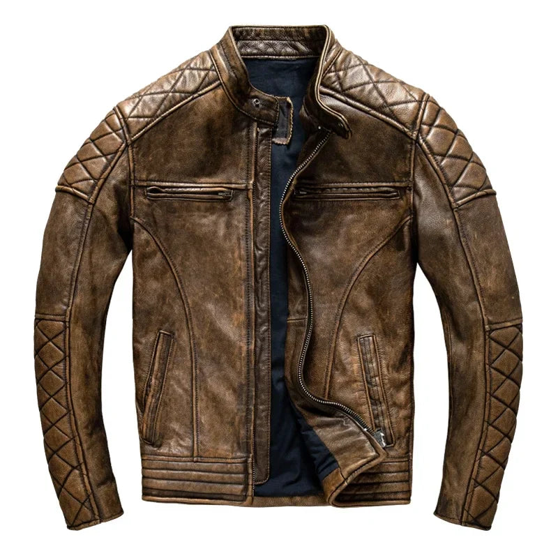 Classic Brown Leather Biker Jacket - BritishElegance