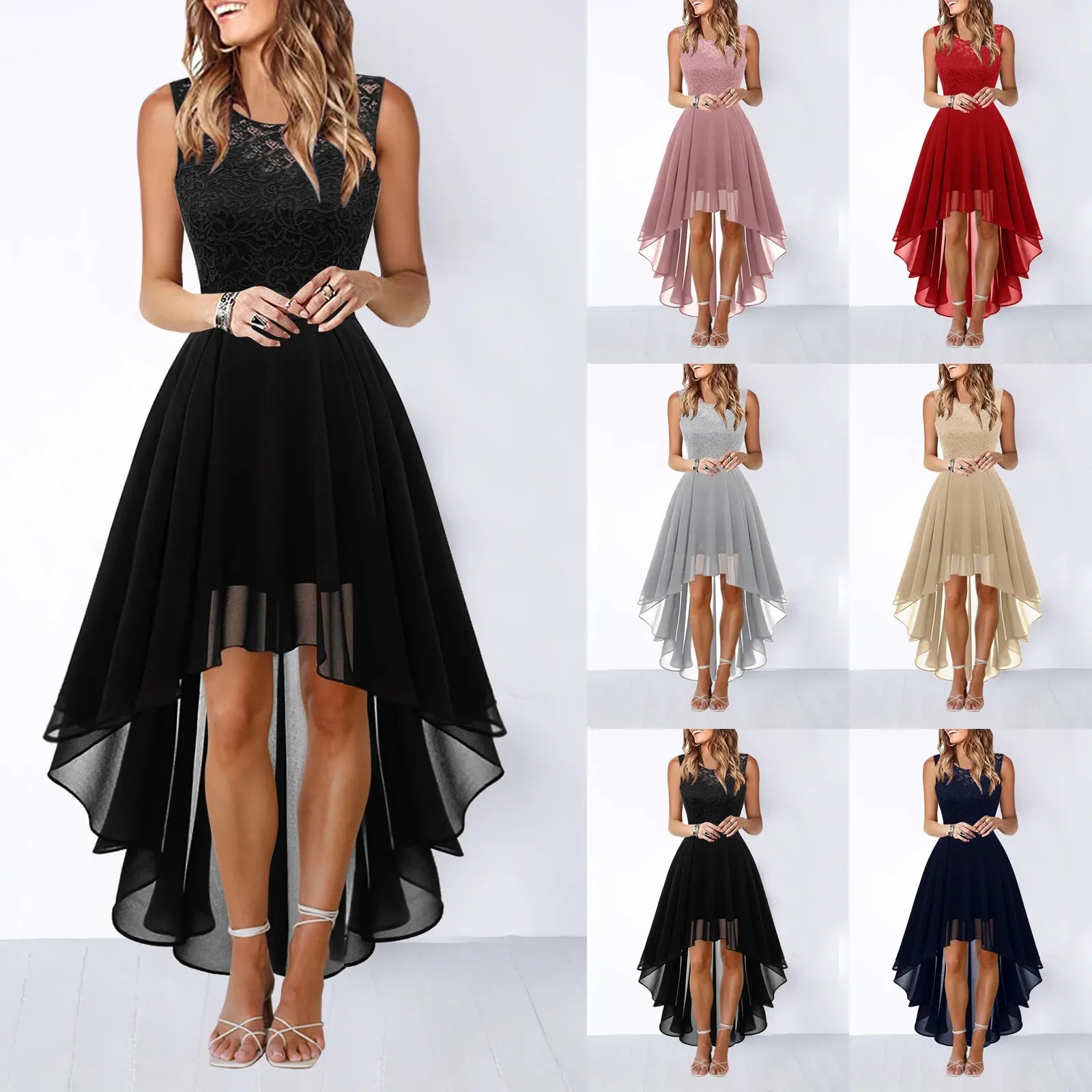 Vintage Floral Lace Irregular-Hem Cocktail & Bridesmaid Dress – British