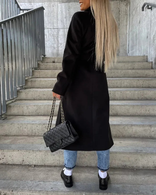 Stylish women's winter coat, long, double-sided, with belt - perfect for fall/winter
