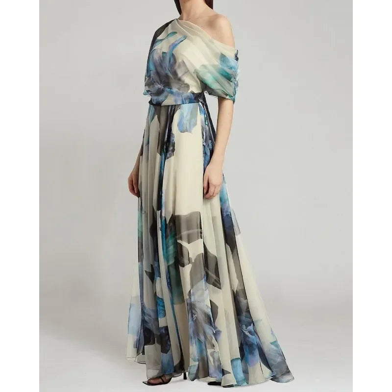 Chic Floral Ruffled Long Maxi Dress for Women - BritishElegance