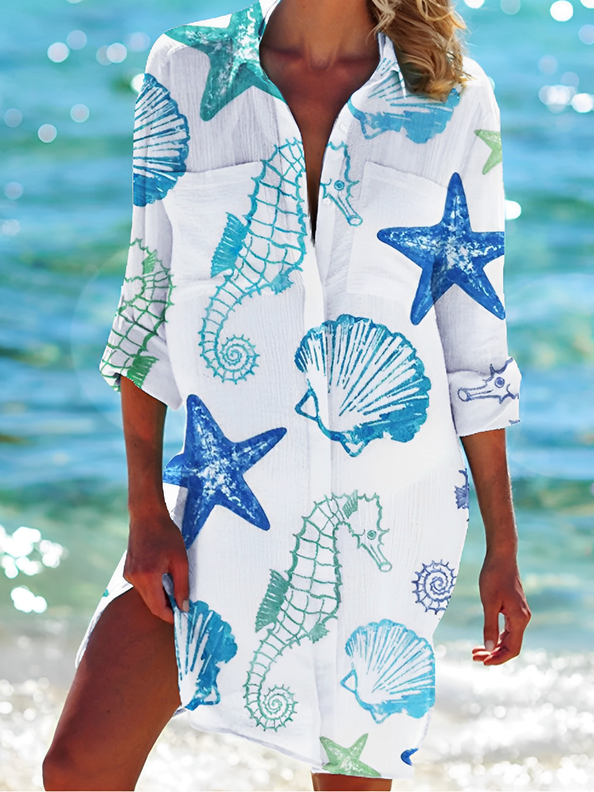 Women's Classic Stylish Button-Down Shirt with Floral Patterns