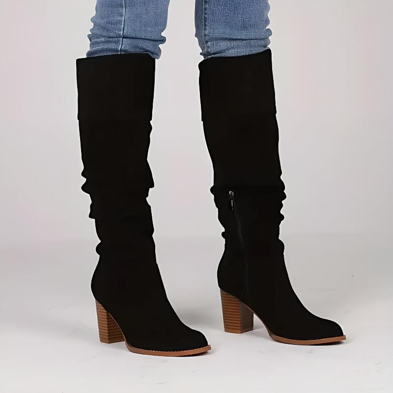 Amelia Slouchy Knee-High Boots | Block Heel Side Zipper Boots