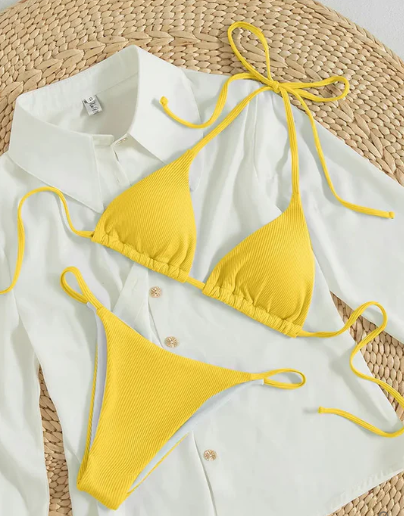 Zoey Blue High-Waisted V-Neck Bikini