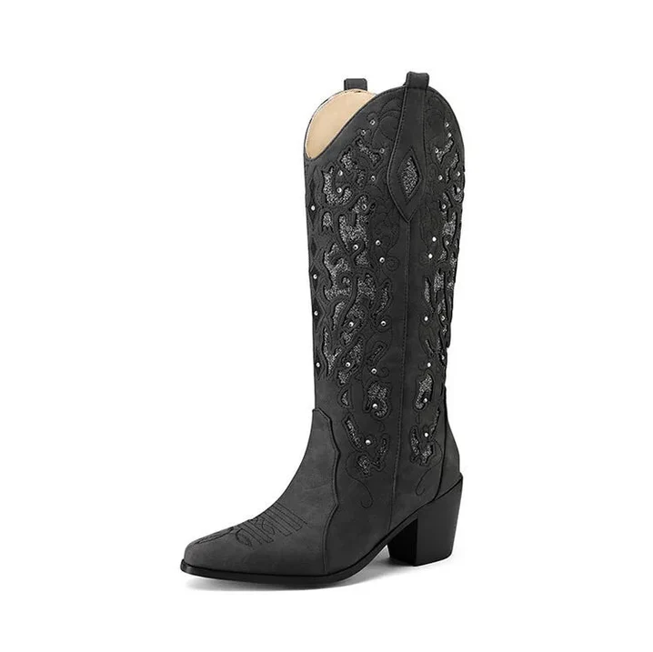 Embroidered Celine Cowboy Ankle Boots with Heels