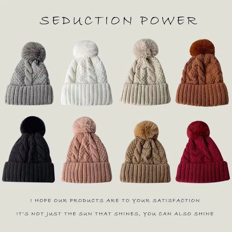 Soft Knit Warm Women's Winter Hat with Faux Fur Pom - BritishElegance