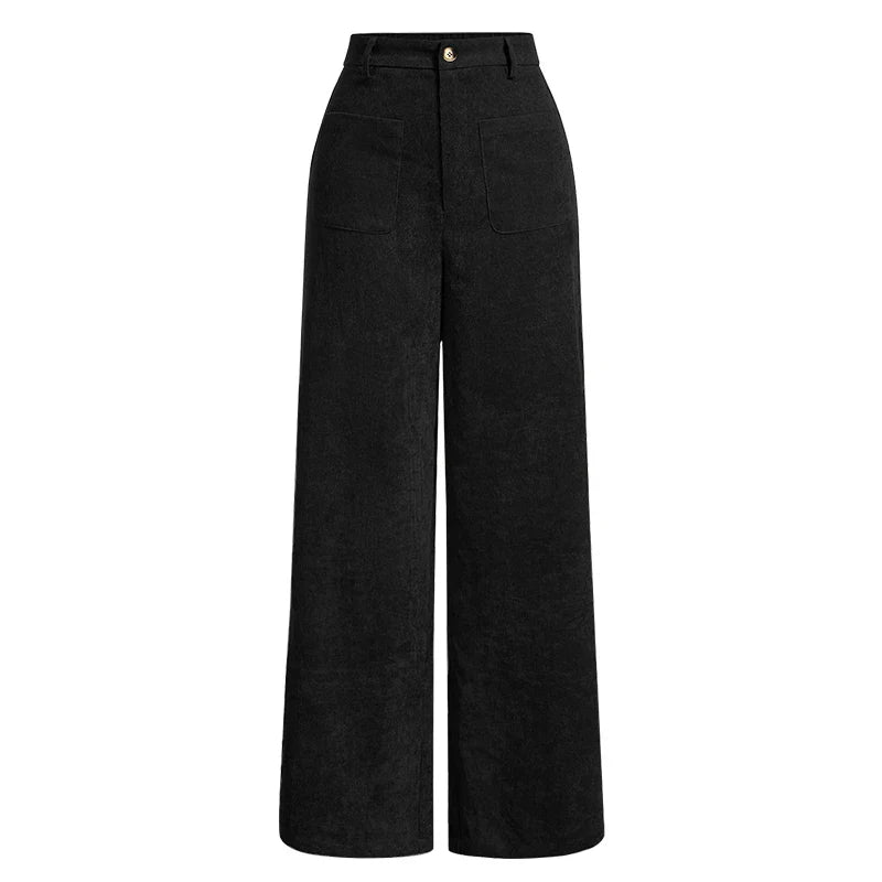 Classic High Waisted Wide Leg Women's Pants with Pockets