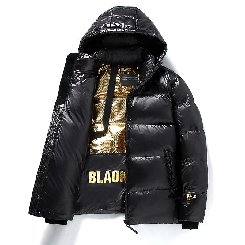 Men’s Glossy Hooded Warm Puffer Jacket