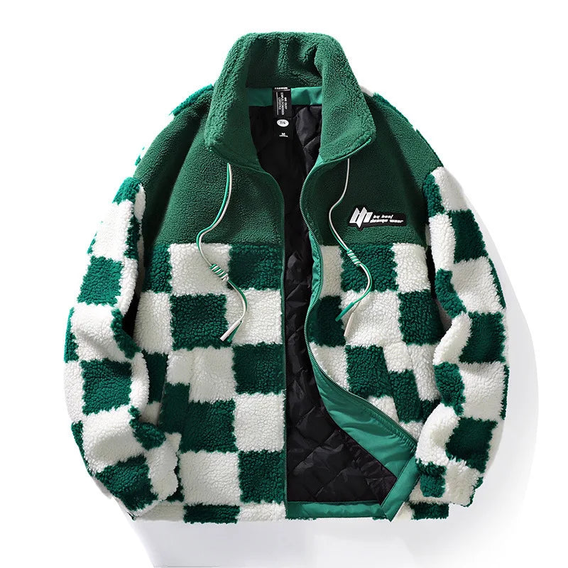 Cevori Checkerboard Pattern Fleece Winter Jacket