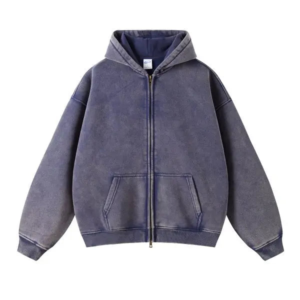 Fashionable Distressed Full Zip Street Hoodie