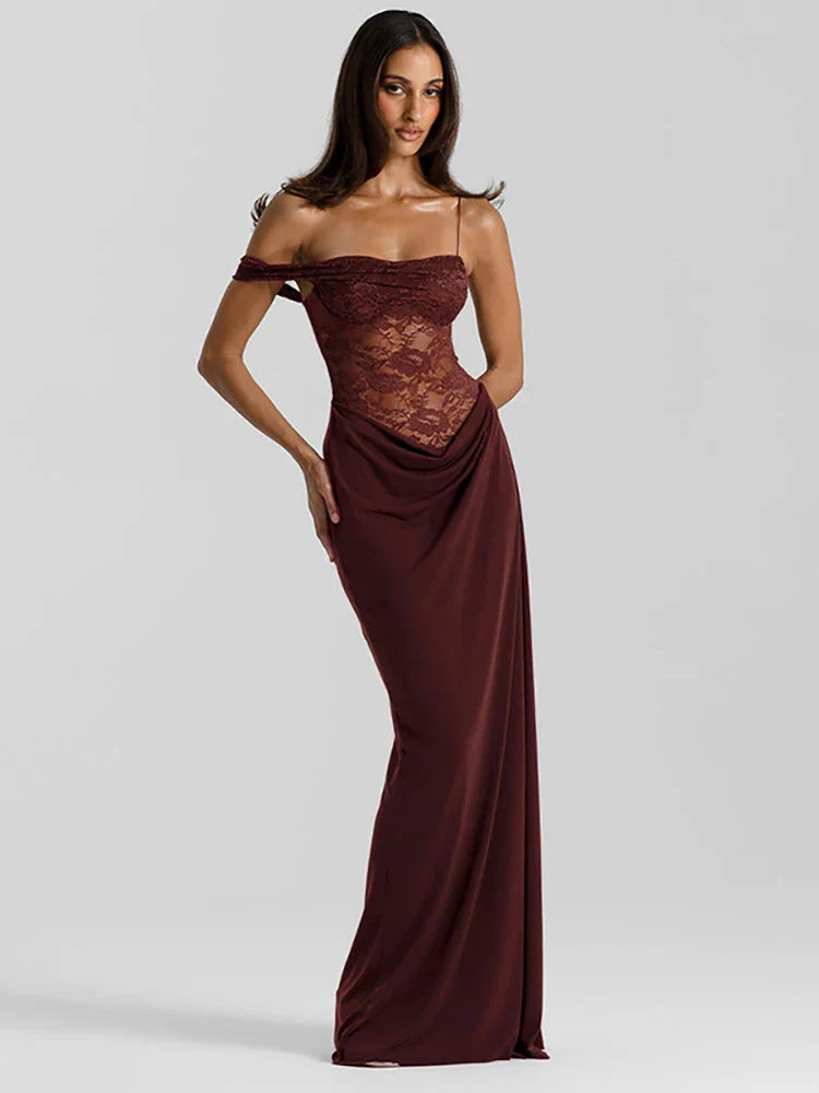 Elegant Off Shoulder Lace Evening Dress