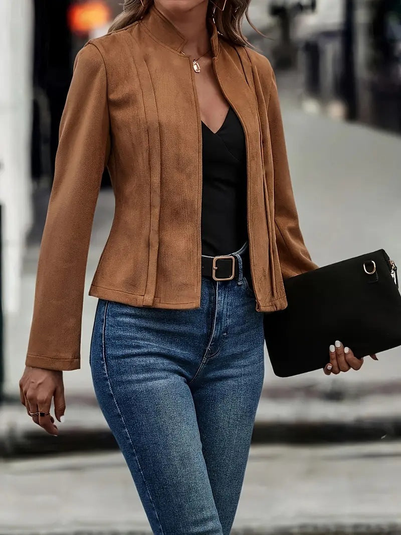 Claudia | Women’s Slim Fit Wool Blend Jacket – Tailored Stand Collar Coat for Fall and Winter Fashion