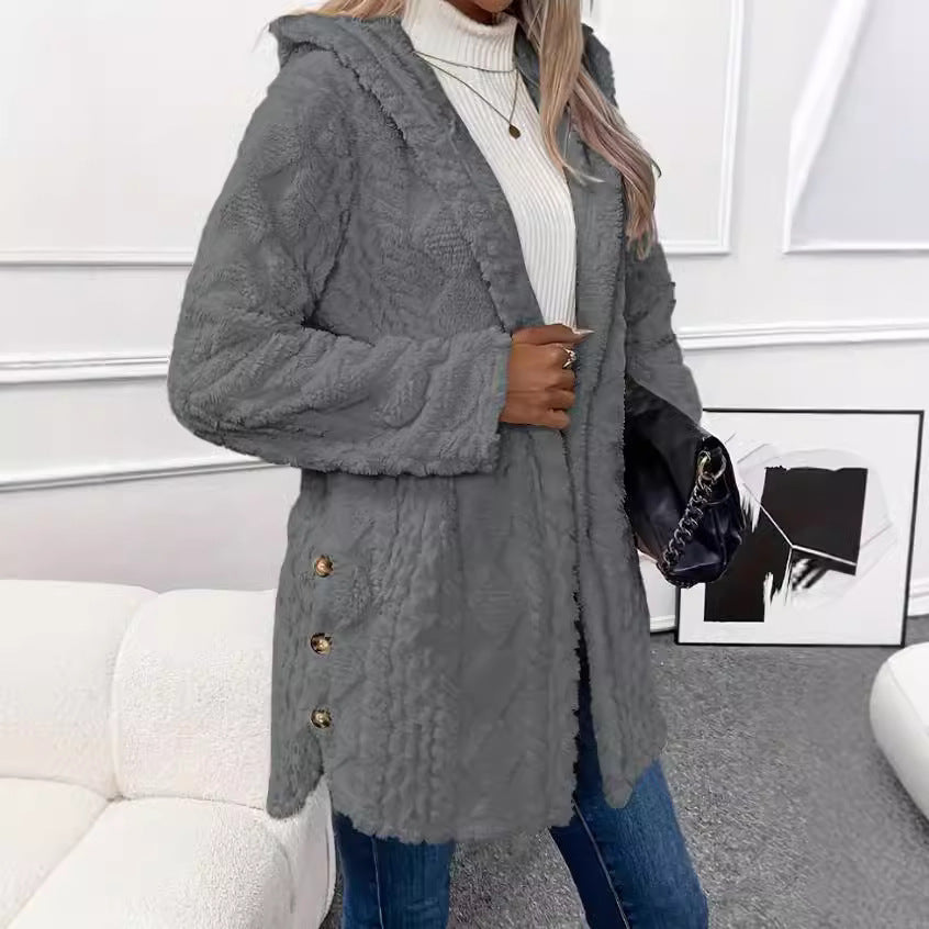 Valence | Warm Fleece Jacket with Buttons and Hood