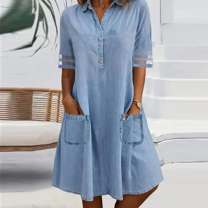 Denim Shirt Dress | Casual A-Line Style with Practical Pockets