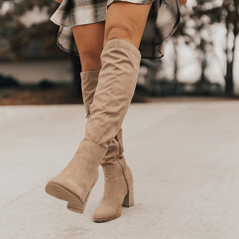 Stylish High Heel Suede Knee High Boots for Women - Black Knee Boots for Any Occasion