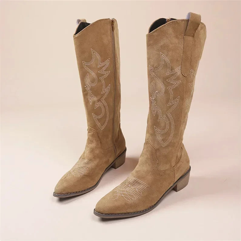 Stylish Women's Cowboy Boots with Embroidery and Comfortable Block Heel - Western Boots for Women