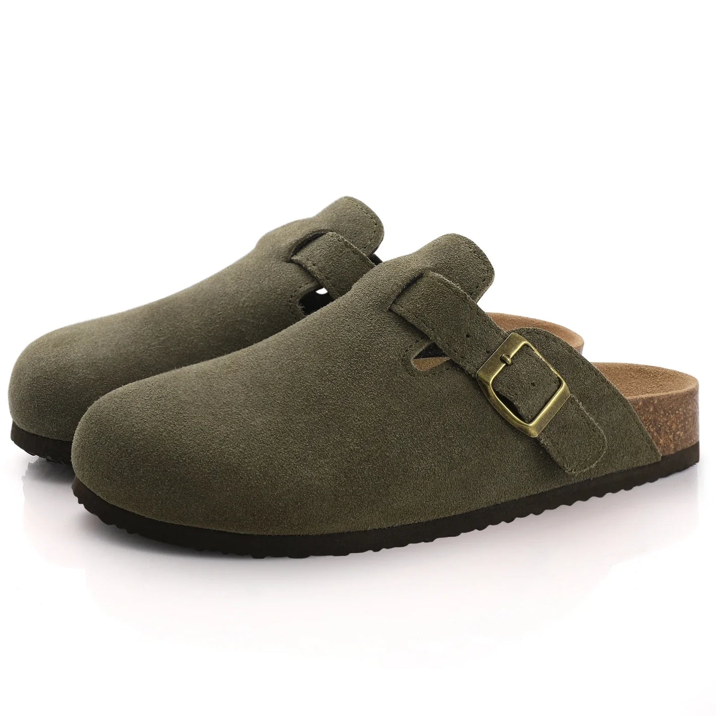 Stylish Women's Suede Mules with Cork Insole and Arch Support – Comfortable Slip-On Shoes