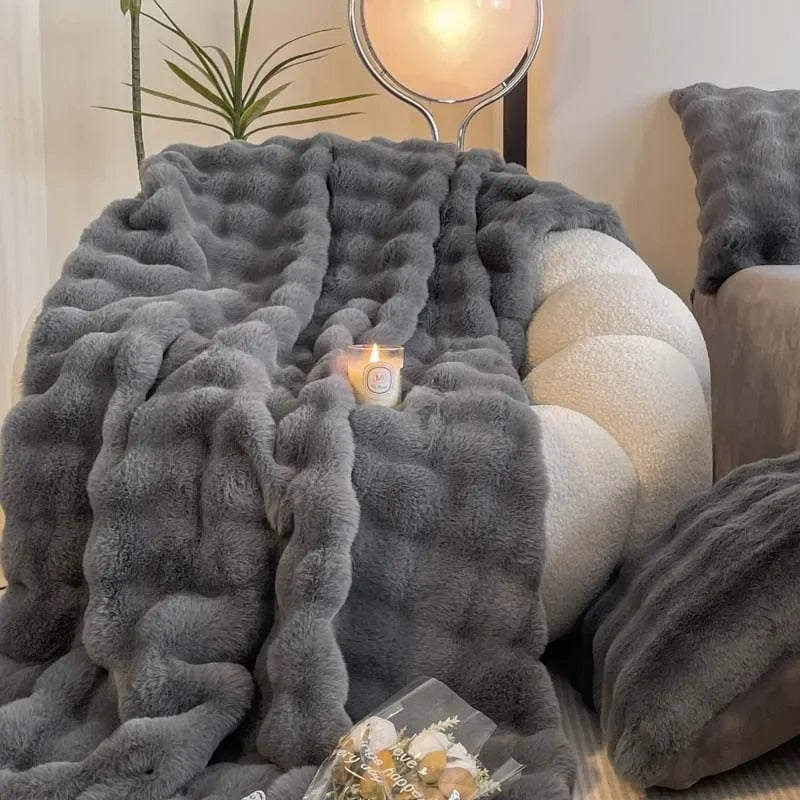 Plush Soft Faux Fur Rabbit Throw Blanket