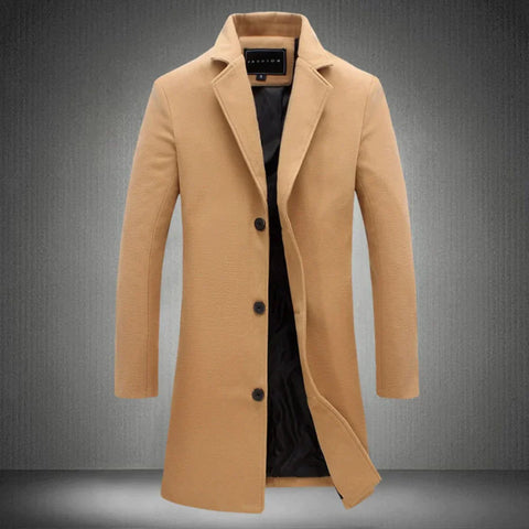 Classic Warm Mens Wool Coat With Button Front