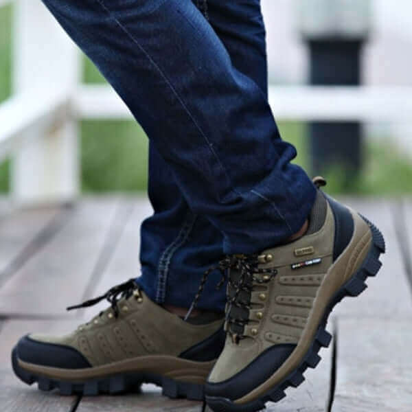 Camel - Waterproof Leather Hiking Walking Shoes Green