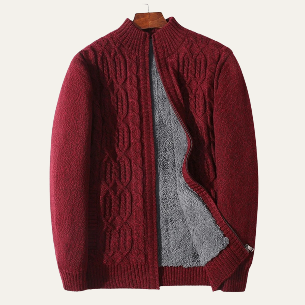 Men’s Sherpa-Lined Wool Cardigan