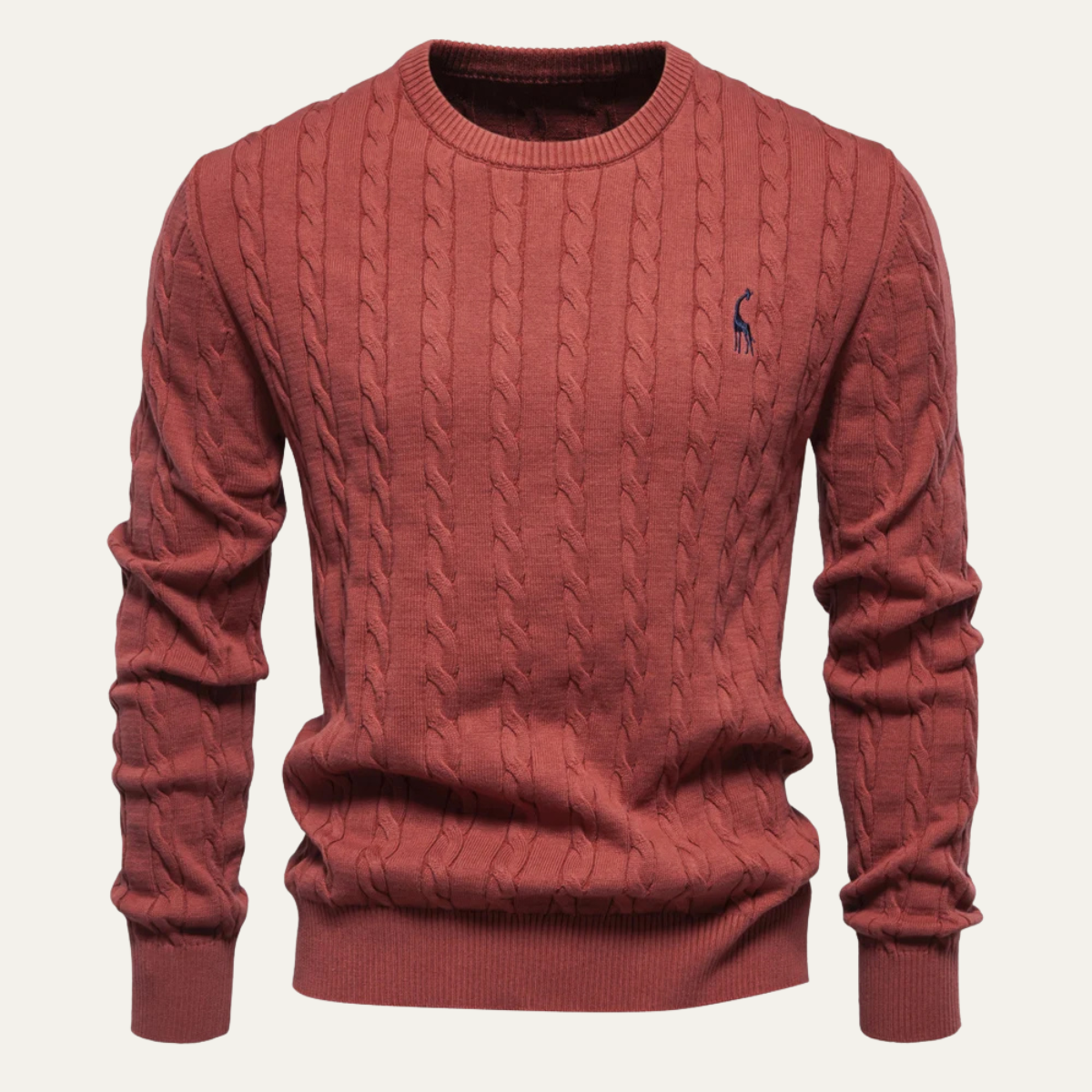 Men’s Classic Embroidered Cable-Knit Crewneck Sweater