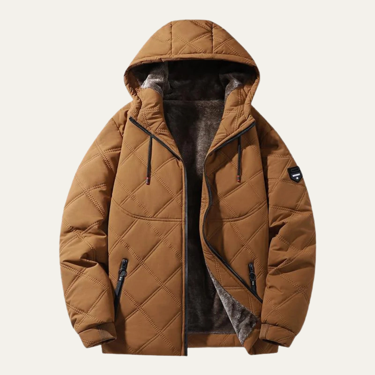 Men’s Hooded Quilted Parka with Faux-Fur Lining