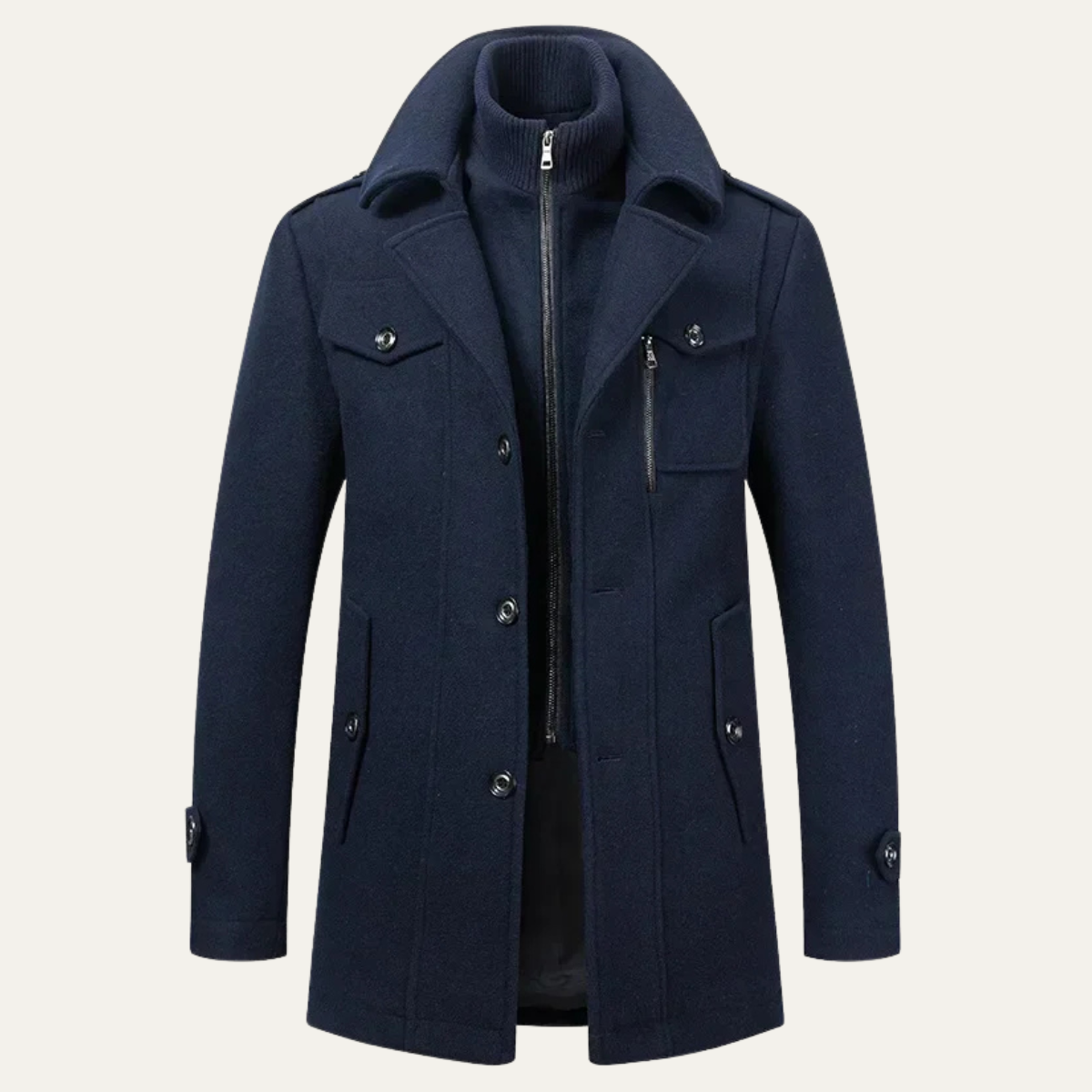Men’s Layered Mock-Neck Peacoat Jacket