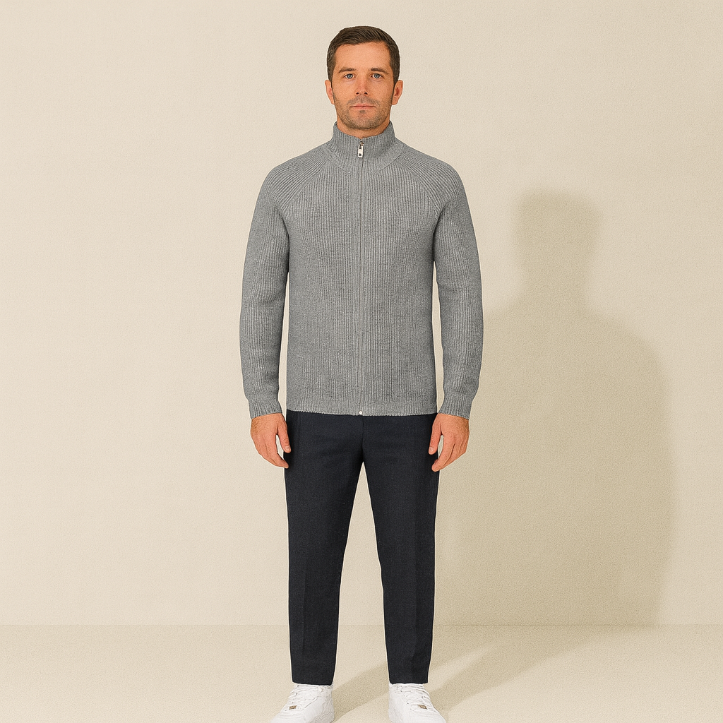 Men’s Full-Zip Cardigan with Stand-Up Collar
