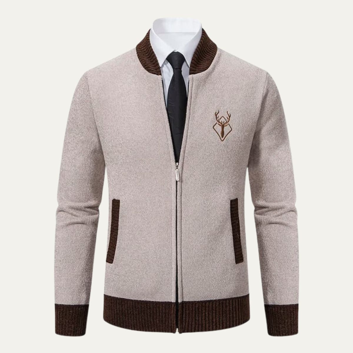 Men’s Reindeer Embroidered Knit Zip Cardigan
