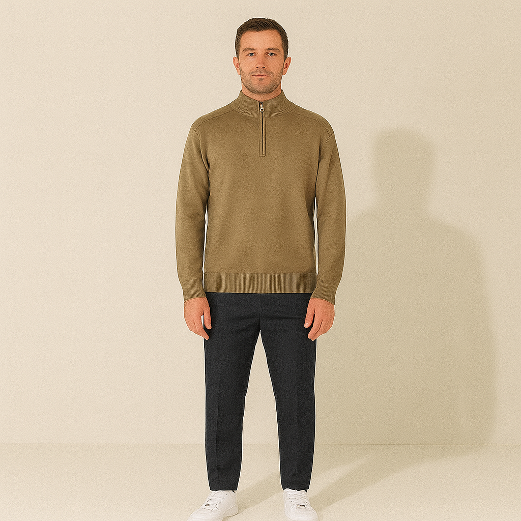 Men’s Solid Quarter-Zip Sweater with Mock Neck
