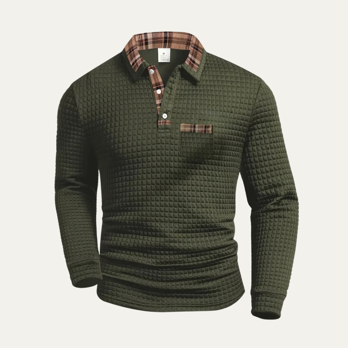Men’s Plaid Collar Waffle Polo