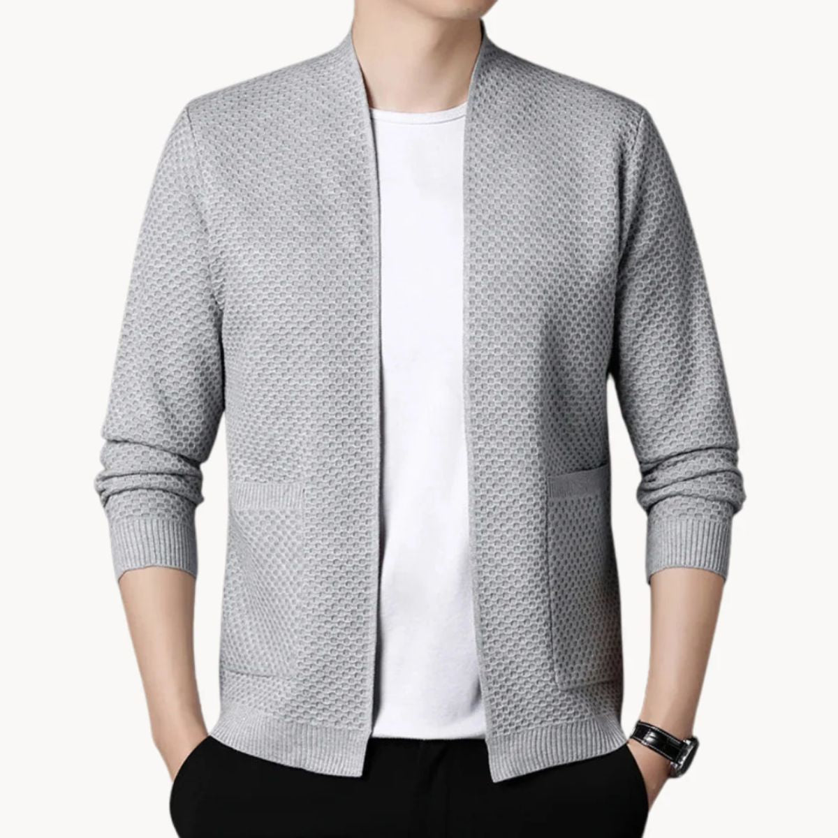 Men’s Open-Front Shawl-Collar Cardigan