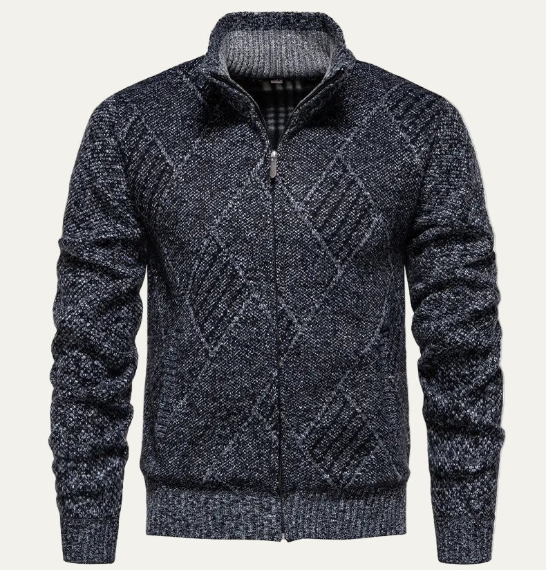 Men’s Diamond Knit Mock Neck Cardigan
