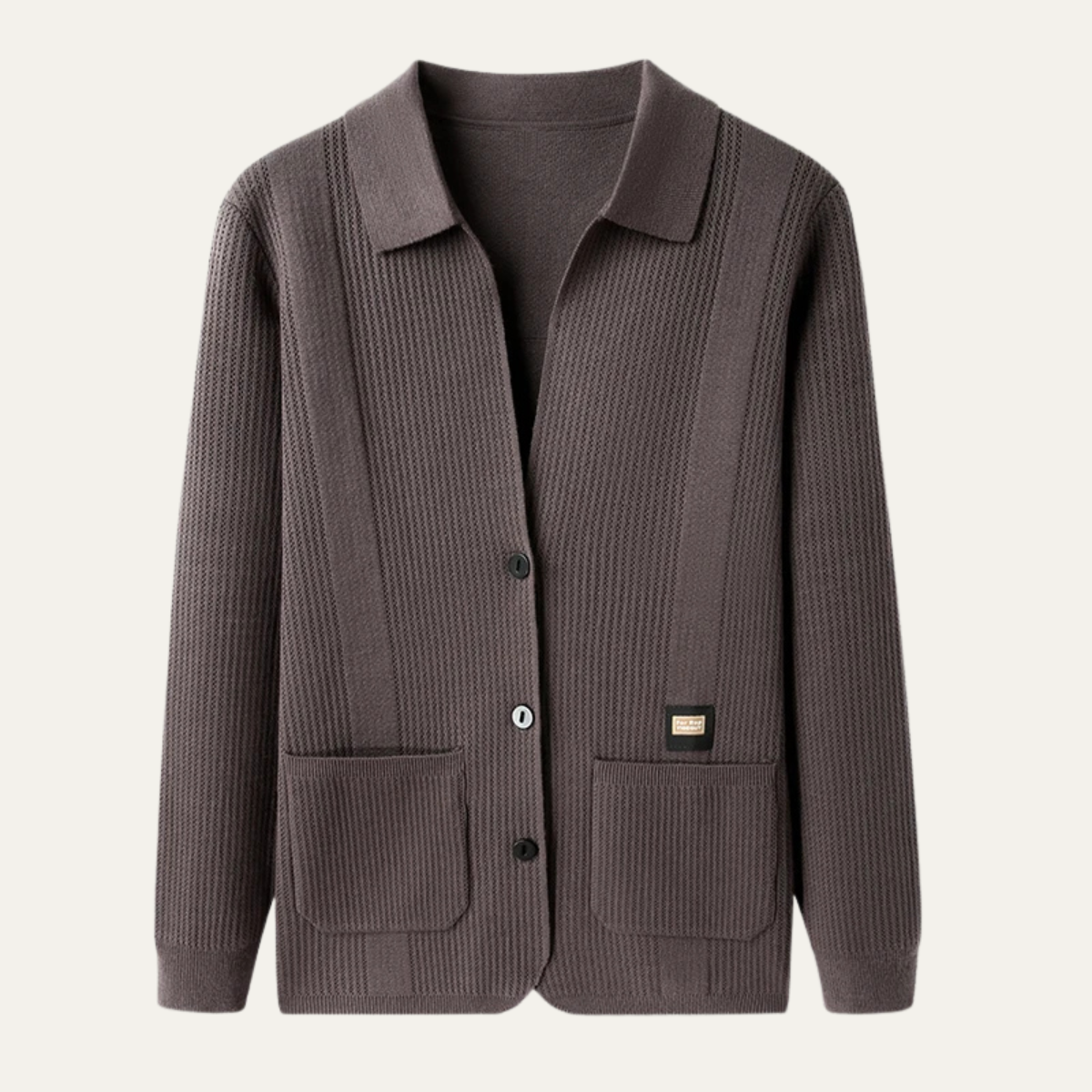 Men’s Knit Cardigan with Shirt-Style Collar