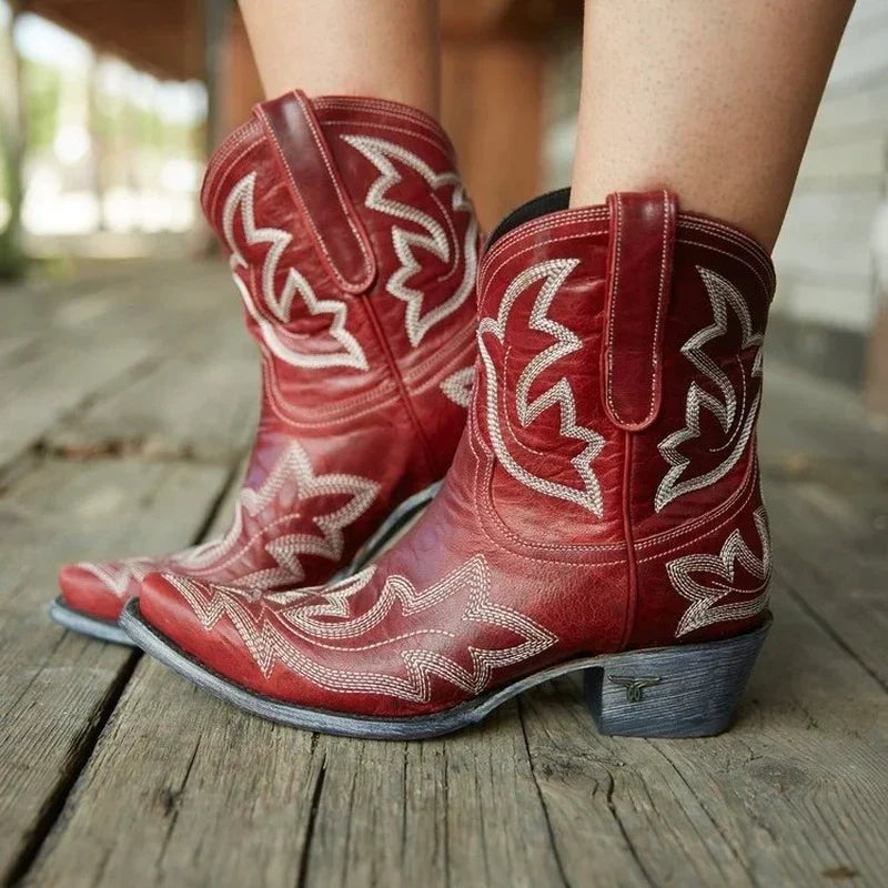Embroidered Leather Cowboy Boots: Lina