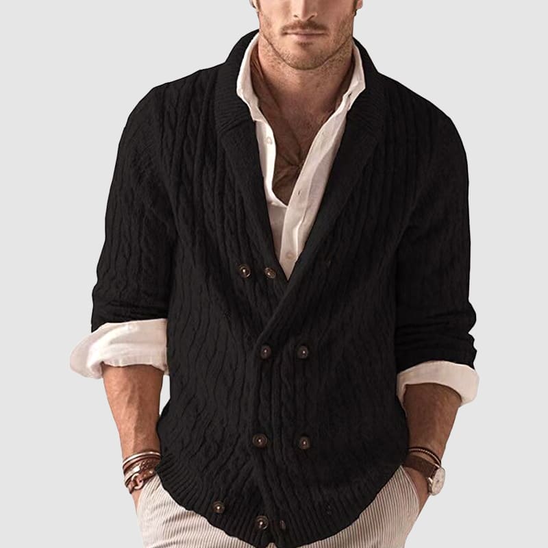 Men's Chunky Knit Cardigan with Shawl Collar and Buttoned Front