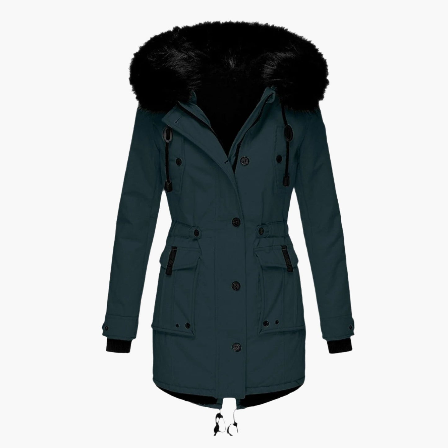 Isabella Hooded Parka | Fur Trim Button Front Parka