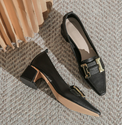 Classic Loafers with Block Heel - Comfortable Office Shoes
