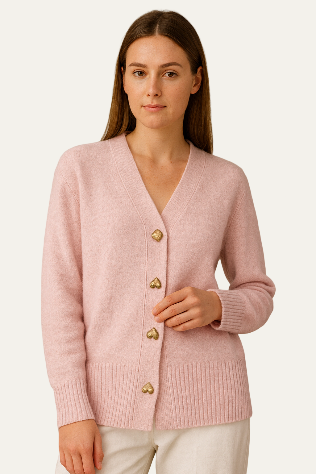 Women’s Elegant Heart-Button V-Neck Cardigan