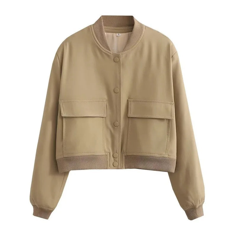 Kyle | Women's Casual Bomber Autumn Jacket with Front Buttons and Flap Pocket
