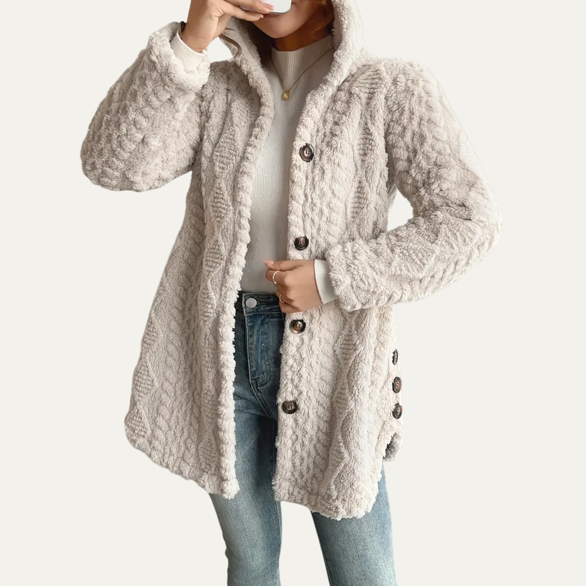 Women’s Hooded Plush Teddy Fleece Jacket
