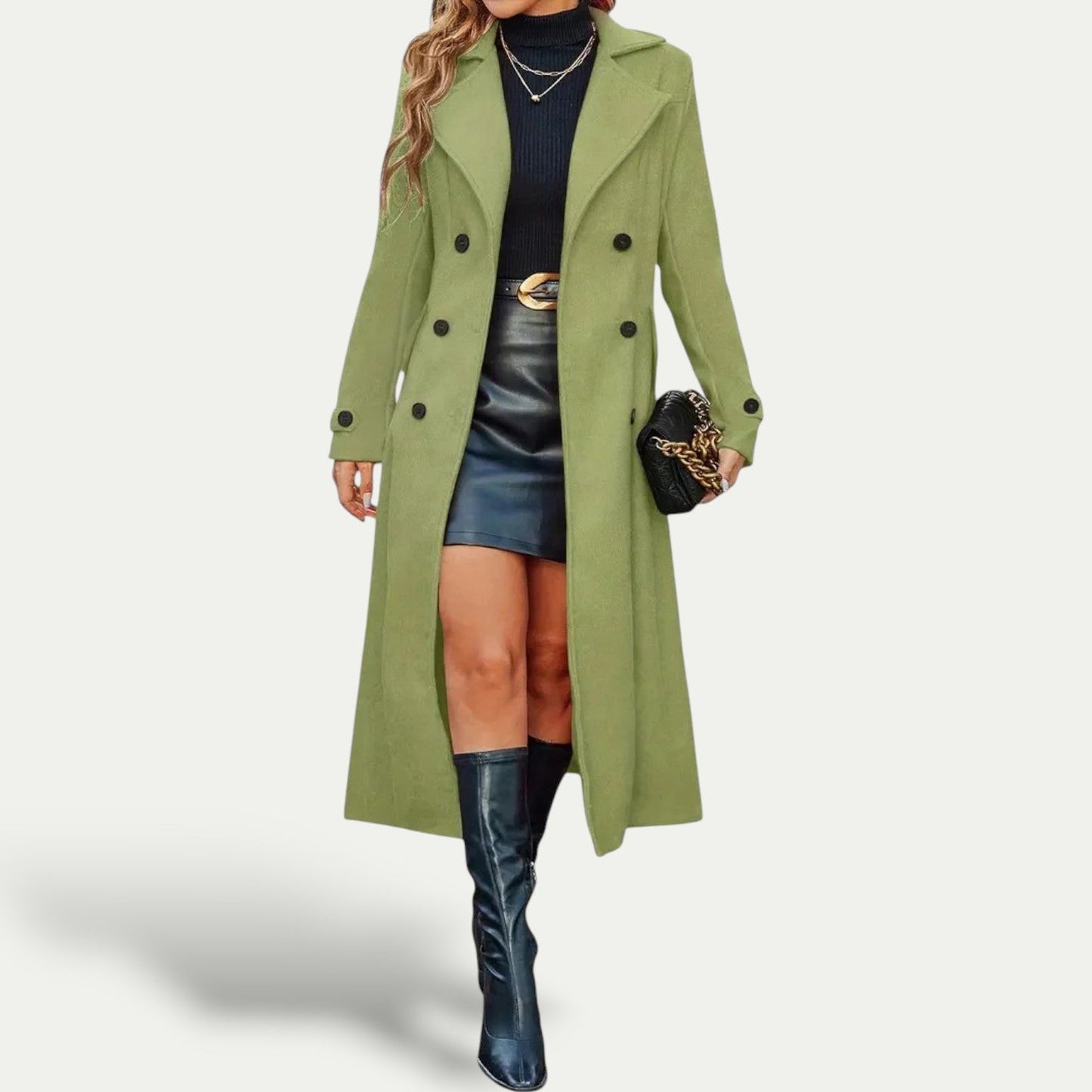 Women’s Elegant Double-Breasted Maxi Coat
