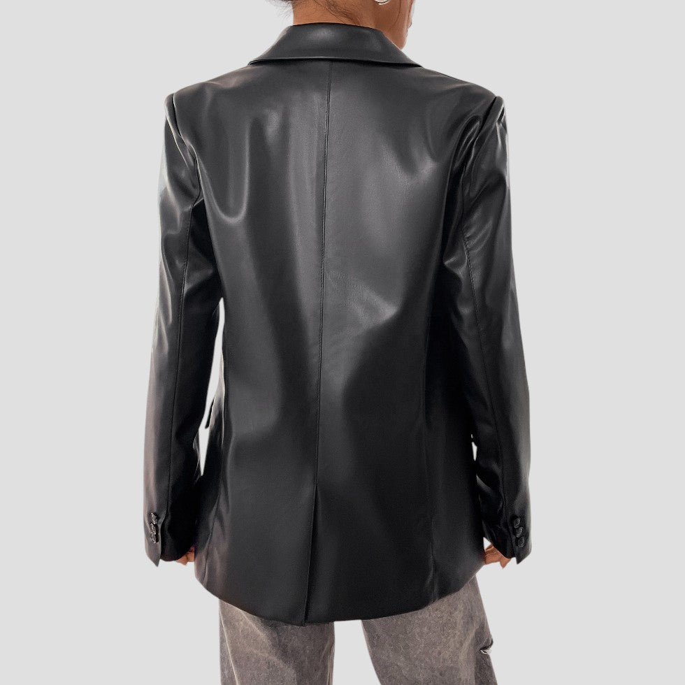 Women's Vintage Faux Leather Blazer