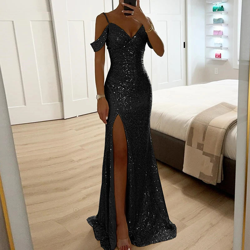 Chic Strapless Evening Dress with High Cut Slit