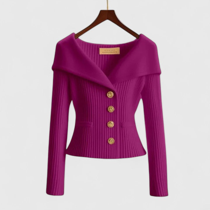 Women’s Off-Shoulder Ribbed Button Cardigan