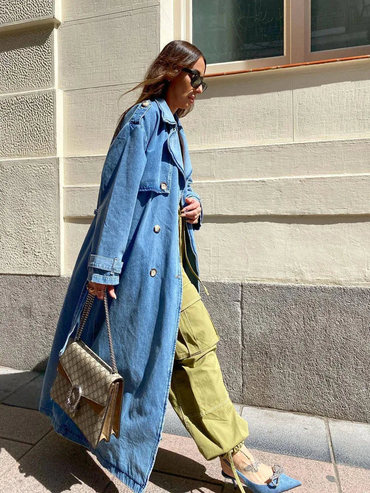 Maren | Women's Oversized Denim Trench Winter Coat with Button Front Design