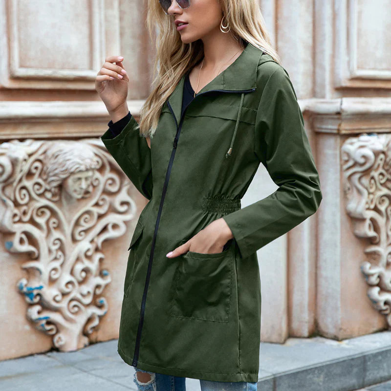 Rafaela | Women’s Waterproof Long Rain Jacket – Relaxed Fit Outdoor Coat with Adjustable Hood for All-Weather Protection
