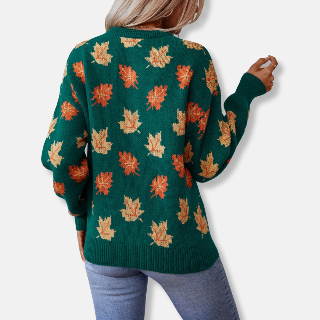 Women’s Jacquard Leaf Crew-Neck Sweater